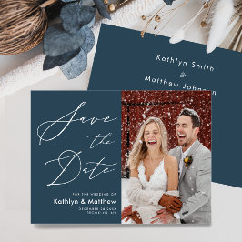 Reserva La Fecha Elegante guión azul turbio Boda de fotografía mode