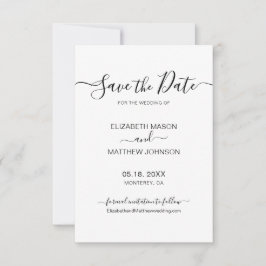 Reserva La Fecha Elegante guión Boda Minimalista negro y blanco