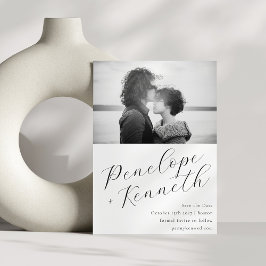 Reserva La Fecha Elegante guión caligrafía foto Boda blanco