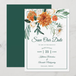 Reserva La Fecha Elegante guión de Boda floral verde esmeralda otoñ
