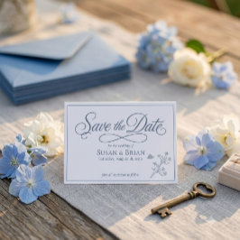 Reserva La Fecha Elegante guión de flor silvestre azul polvoriento 