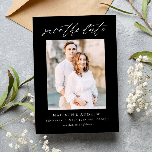 Reserva La Fecha Elegante guión de foto en blanco y negro (Subido por el creador)