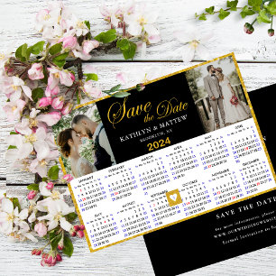 Reserva La Fecha Elegante guión dorado en el calendario Black 2 Pho