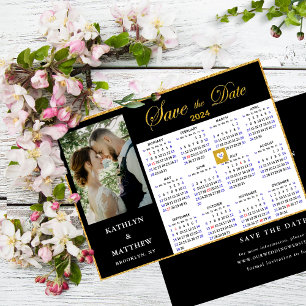 Reserva La Fecha Elegante guión dorado en el calendario de fotos en