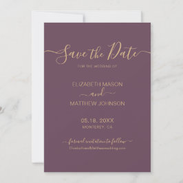 Reserva La Fecha Elegante guión Minimalista Mauve y Boda de oro