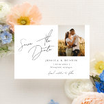 Reserva La Fecha Elegante guión Minimalista negro y blanco<br><div class="desc">Resalte su gran día con estilo con este moderno minimalista ahorre la tarjeta de fecha con fuentes elegantes. Todos los tipos de letra y colores son completamente personalizables. Utilice las herramientas de edición avanzadas para realizar un personalizar más profundo. Este diseño forma parte de una colección.</div>