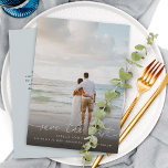 Reserva La Fecha Elegante guión moderno foto boda guardar la fecha<br><div class="desc">Caligrafía moderna con cola de floritura y su foto favorita tarjeta de anuncio de boda guardar la fecha</div>