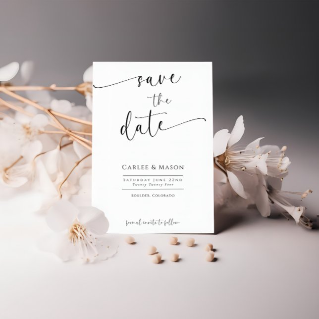 Reserva La Fecha Elegante guión romántico Boda blanco y negro (Subido por el creador)