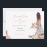 Reserva La Fecha Elegante guión Rosa Pampas Grass Quinceañera<br><div class="desc">Elegante Rosa Pampas Grass Quinceañera Salva la fecha</div>