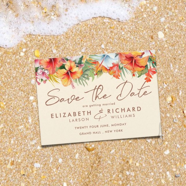 Reserva La Fecha Elegante Hibiscus Flower Tropical Floral Boda (Subido por el creador)
