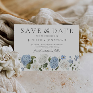 Reserva La Fecha Elegante Hydrangea Azul Roses Blancas Boda Floral