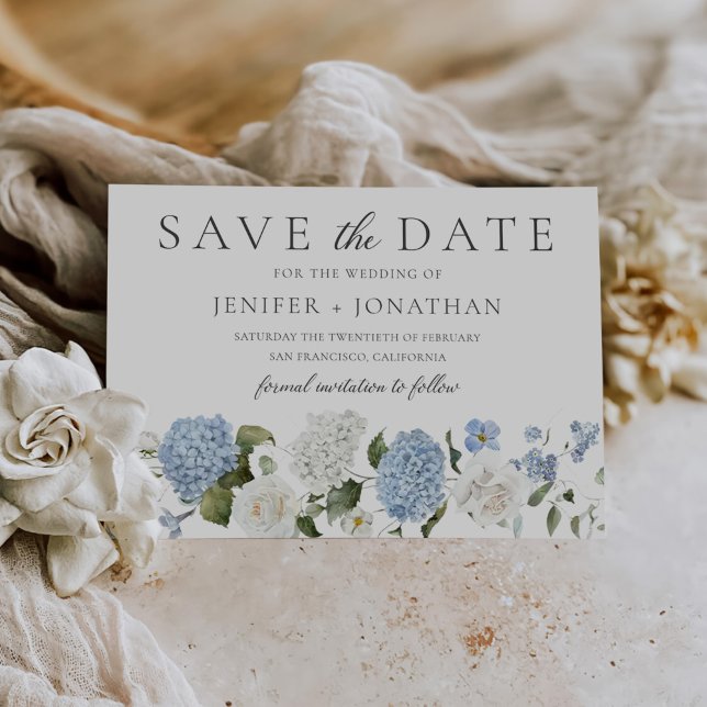 Reserva La Fecha Elegante Hydrangea Azul Roses Blancas Boda Floral (Subido por el creador)
