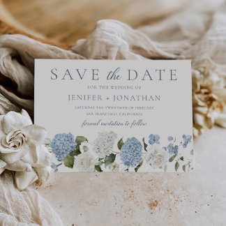 Reserva La Fecha Elegante Hydrangea Azul Roses Blancas Boda Floral