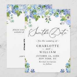 Reserva La Fecha Elegante Hydrangea Azul Verde Cuña de Boda QR