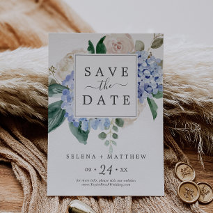 Reserva La Fecha Elegante Hydrangea Azul   White Save the Date Card