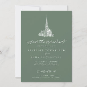 Reserva La Fecha Elegante iglesia salva al Boda verde sabio del fin