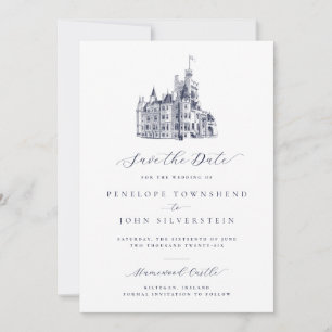 Reserva La Fecha Elegante Ilustracion Castillo Boda formal