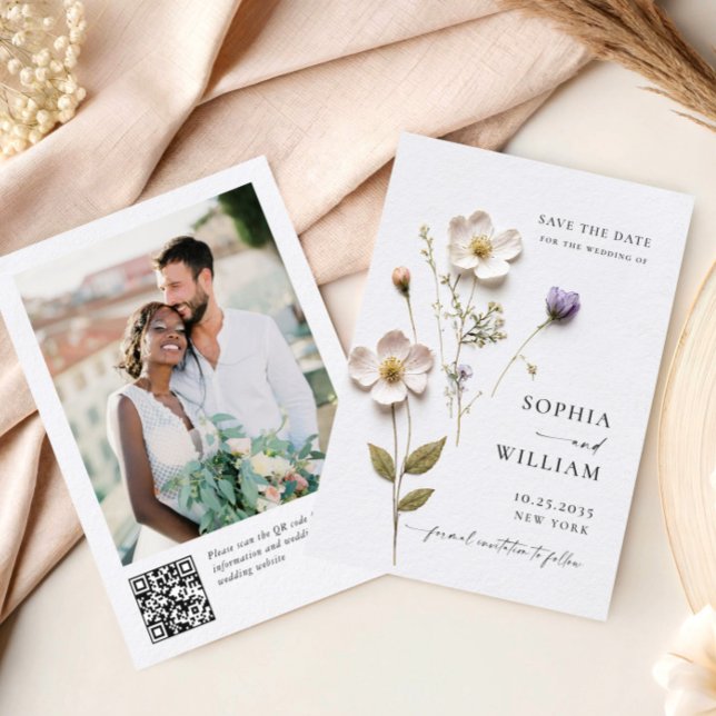 Reserva La Fecha Elegante impresión prensada flores boho pastel bod (Subido por el creador)