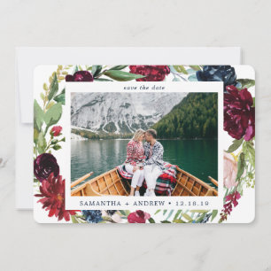 Reserva La Fecha Elegante Invierno Burgundy Watercolor Floral Foto