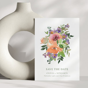 Reserva La Fecha Elegante jardín acuarela floral púrpura naranja