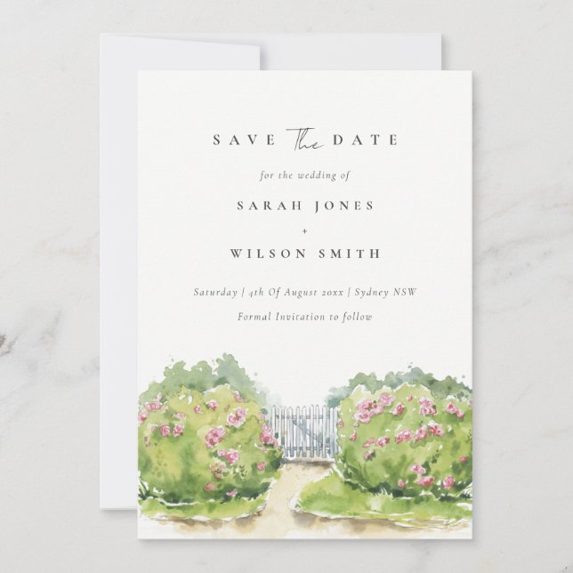 Reserva La Fecha Elegante jardín de campo de acuarela pastel suave (Anverso)