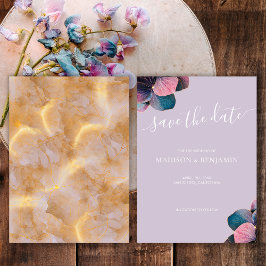 Reserva La Fecha Elegante lavanda azul dorado morado Hydrangeas