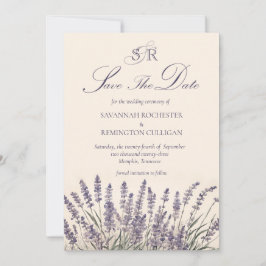 Reserva La Fecha Elegante Lavanda Floral Monograma Foto Código QR