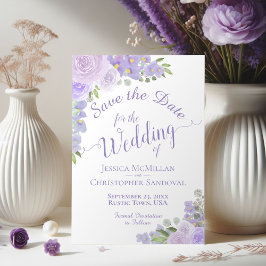 Reserva La Fecha Elegante Lavanda Morado Acuarela Floral Boda