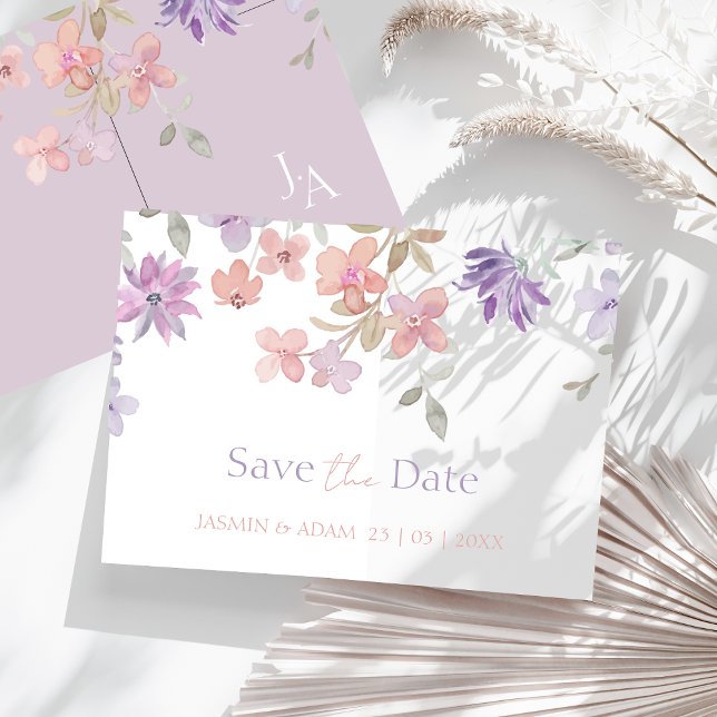 Reserva La Fecha Elegante Lavanda Pink Whimsical Wildflower Boda (Elegant Lavender Pink Whimsical Wildflower Wedding Save The Date Card)