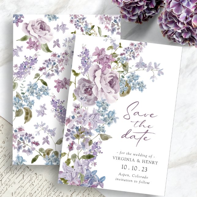 Reserva La Fecha Elegante Lilac Púrpura Salvar La Fecha (Elegant Purple Lilac Save The Date by Painted Paperie
)