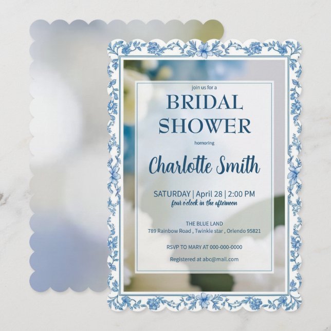 Reserva La Fecha Elegante lluvia de flores azules chinoiserie para  (Anverso / Reverso)