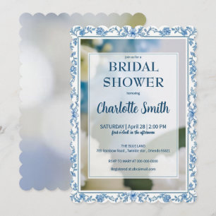 Reserva La Fecha Elegante lluvia de flores azules chinoiserie para 