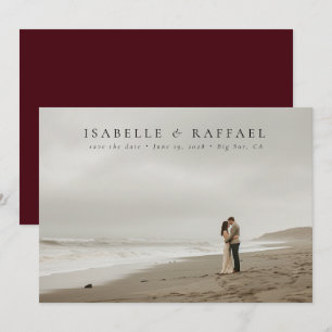 Reserva La Fecha Elegante Lujosa Foto Boda Rojo Granate