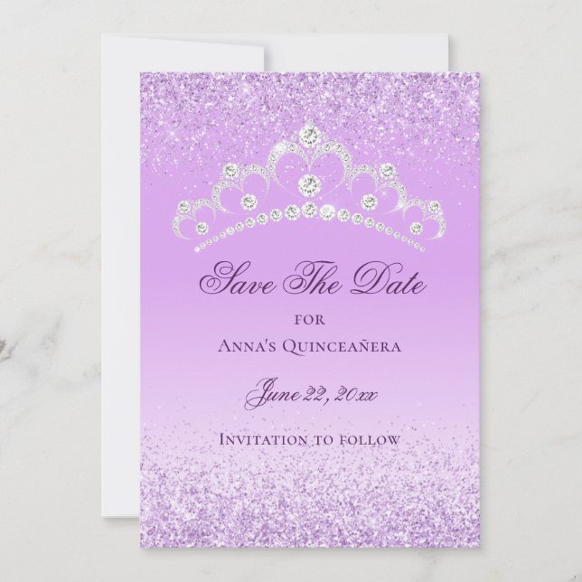 Reserva La Fecha Elegante luz morada 15 años Quinceanera (Anverso)
