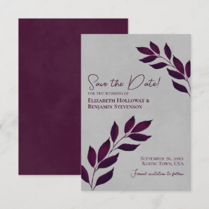 Reserva La Fecha Elegante magenta sobre Boda gris en hojas de gran
