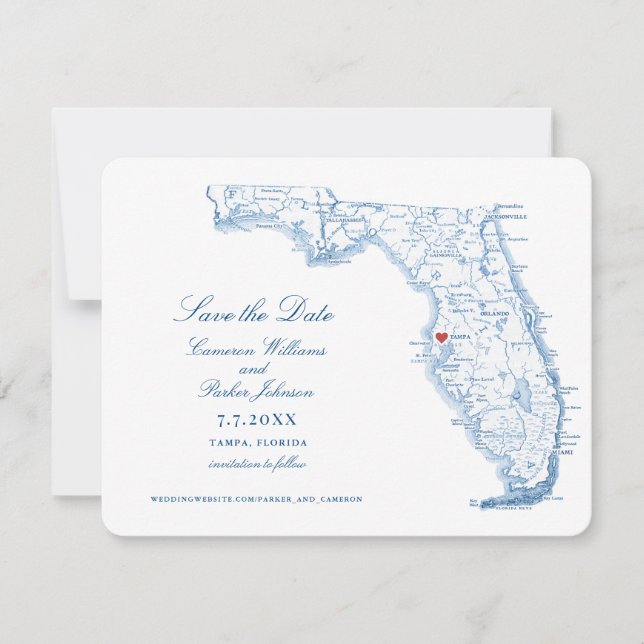 Reserva La Fecha Elegante mapa de la marina Boda Tampa Florida (Anverso)