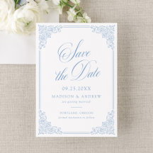 Elegante Marco Azul Ornamentado Boda Vintage
