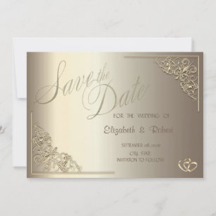 Reserva La Fecha Elegante Marco de Corazones de Oro Chic Save The D