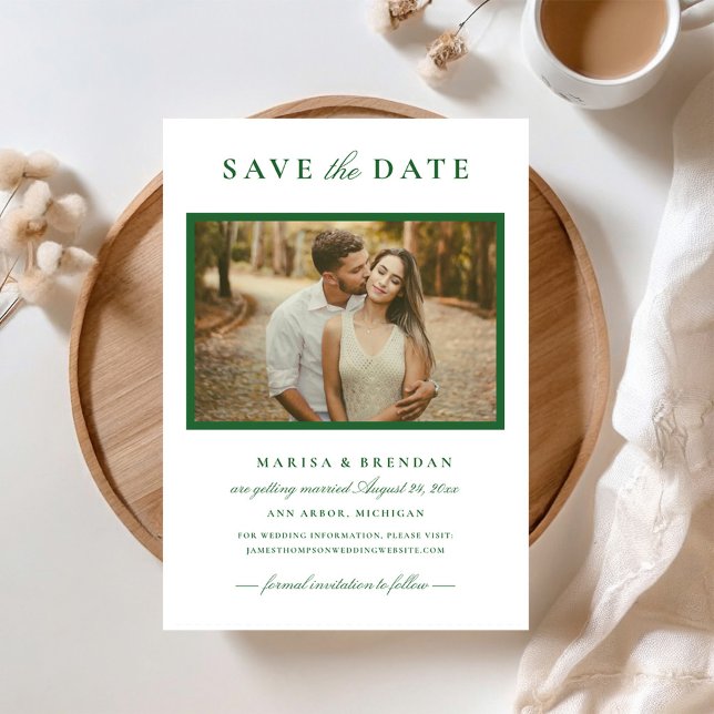 Reserva La Fecha Elegante marco de foto verde bosque boda (Subido por el creador)