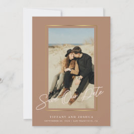 Reserva La Fecha Elegante marco de oro rosa polvoriento foto boda