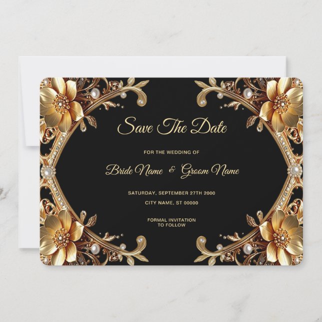 Reserva La Fecha Elegante marco de oro Save The Date (Anverso)