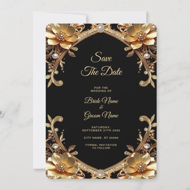 Reserva La Fecha Elegante marco de oro Save The Date (Anverso)