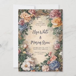 Reserva La Fecha Elegante marco floral Vintage Wedding Engage PERSO