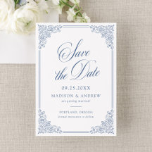 Elegante marco ornado azul francés boda vintage