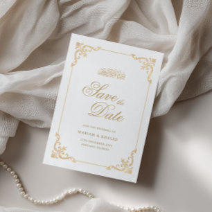Reserva La Fecha Elegante Marco Vintage Dorado Escrito Bodas Musulm