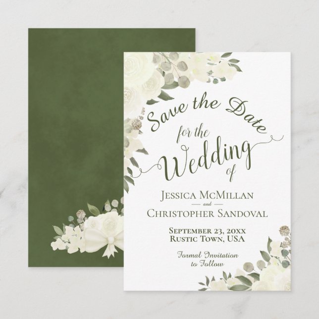 Reserva La Fecha Elegante marfil blanco acuarela Floral Boho Boda (Anverso / Reverso)
