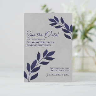 Reserva La Fecha Elegante marina azul sobre Boda gris