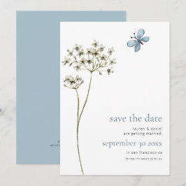 Reserva La Fecha Elegante mariposa Flor silvestre Código QR Boda az