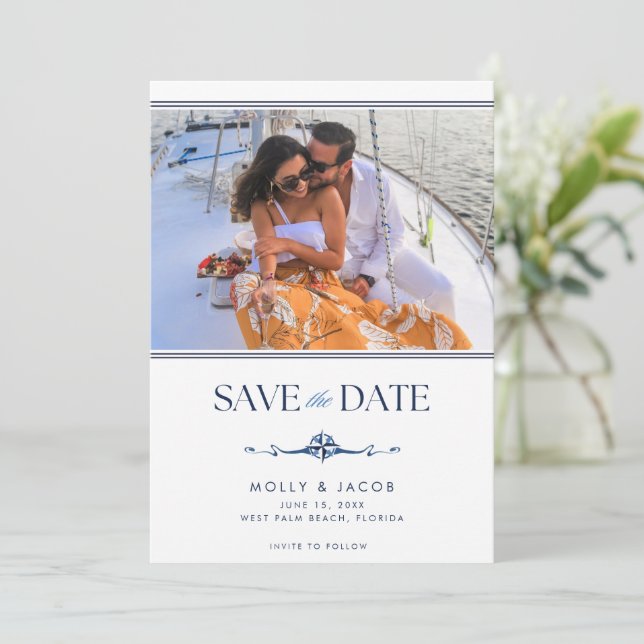 Reserva La Fecha Elegante matrimonio de fotos náuticas salva la fec (Anverso de pie)