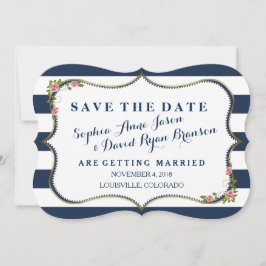 Reserva La Fecha Elegante matrimonio de franjas azules de la marina